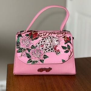 NWT Ed Hardy Pink Mini Crossbody Bag With Floral and Leopard Design